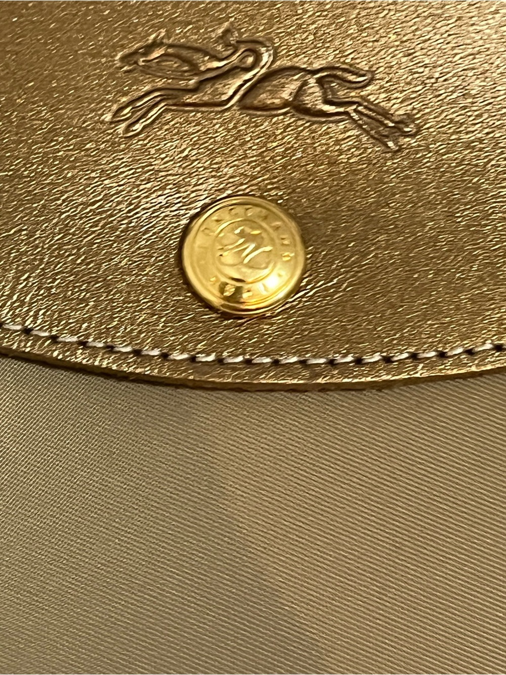 NWOT Authentic Longchamp Taupe Satchel Bag w/ Gold Hardware Metallic Leather - Picture 2 of 14